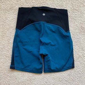 Lululemon Black and Teal Bike Shorts